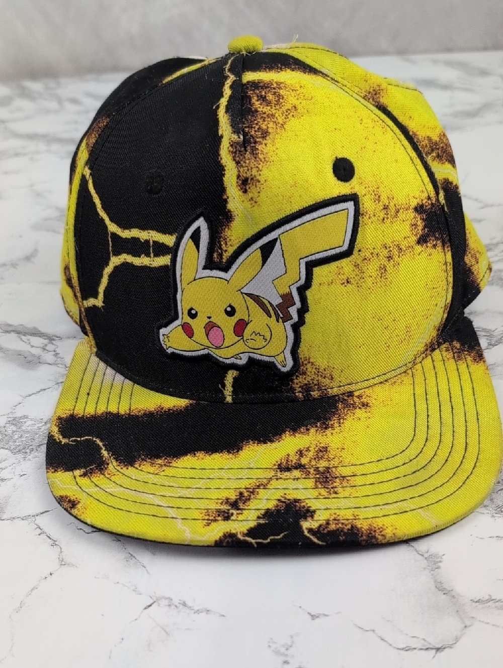 Pokemon Pikachu Tie Dye Lightning Bolt Snapback Hat - Black & Yellow Bioworld
